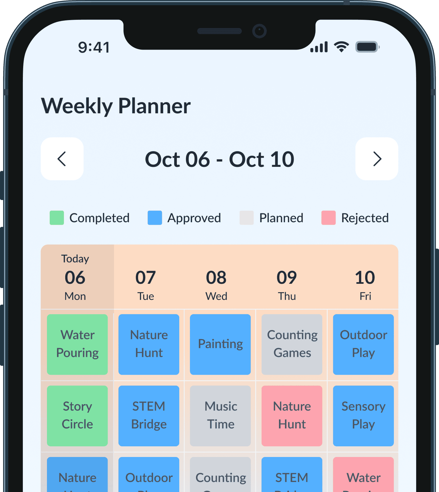 Weekly planner on mobile