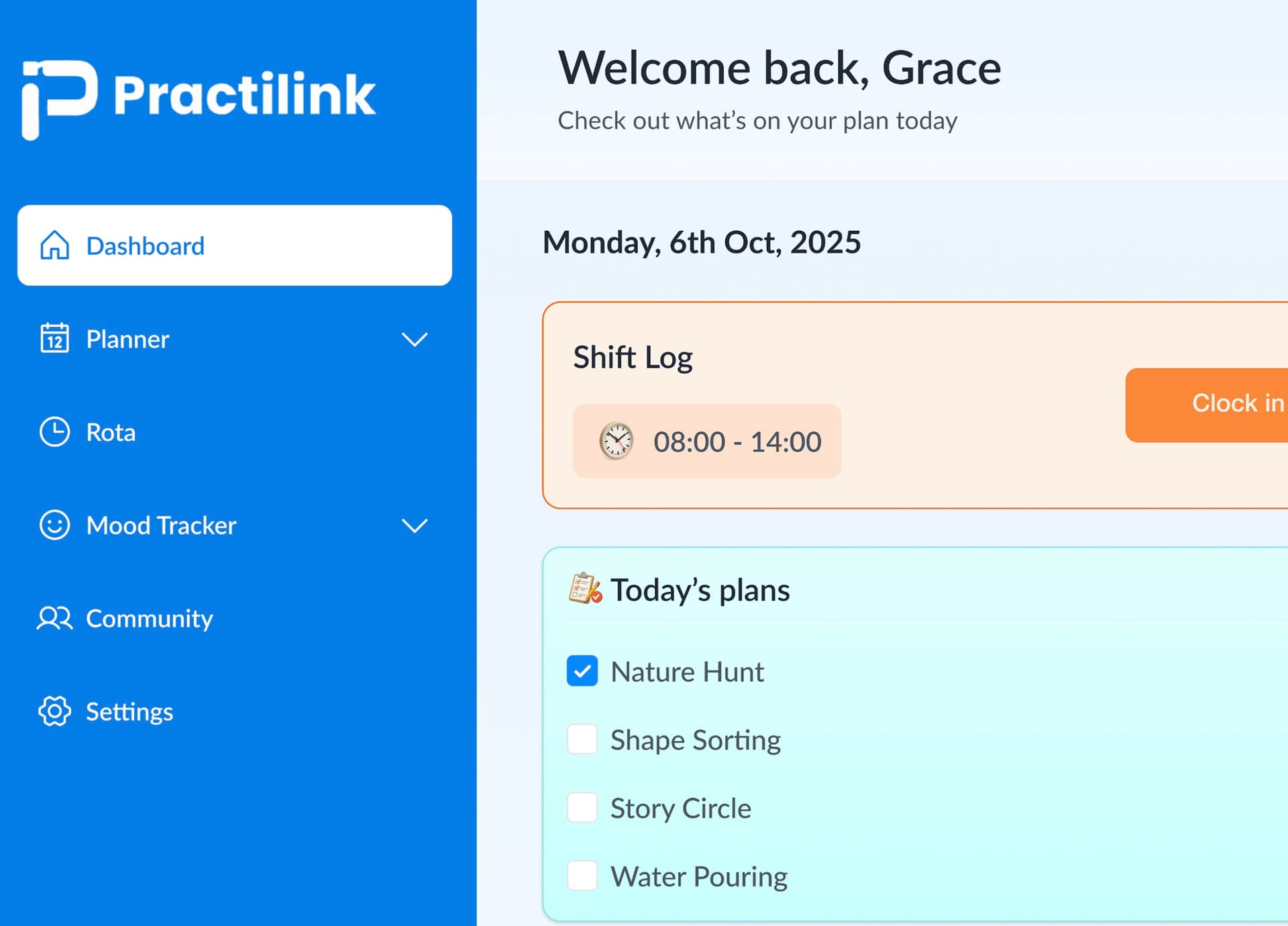Practilink dashboard mockup